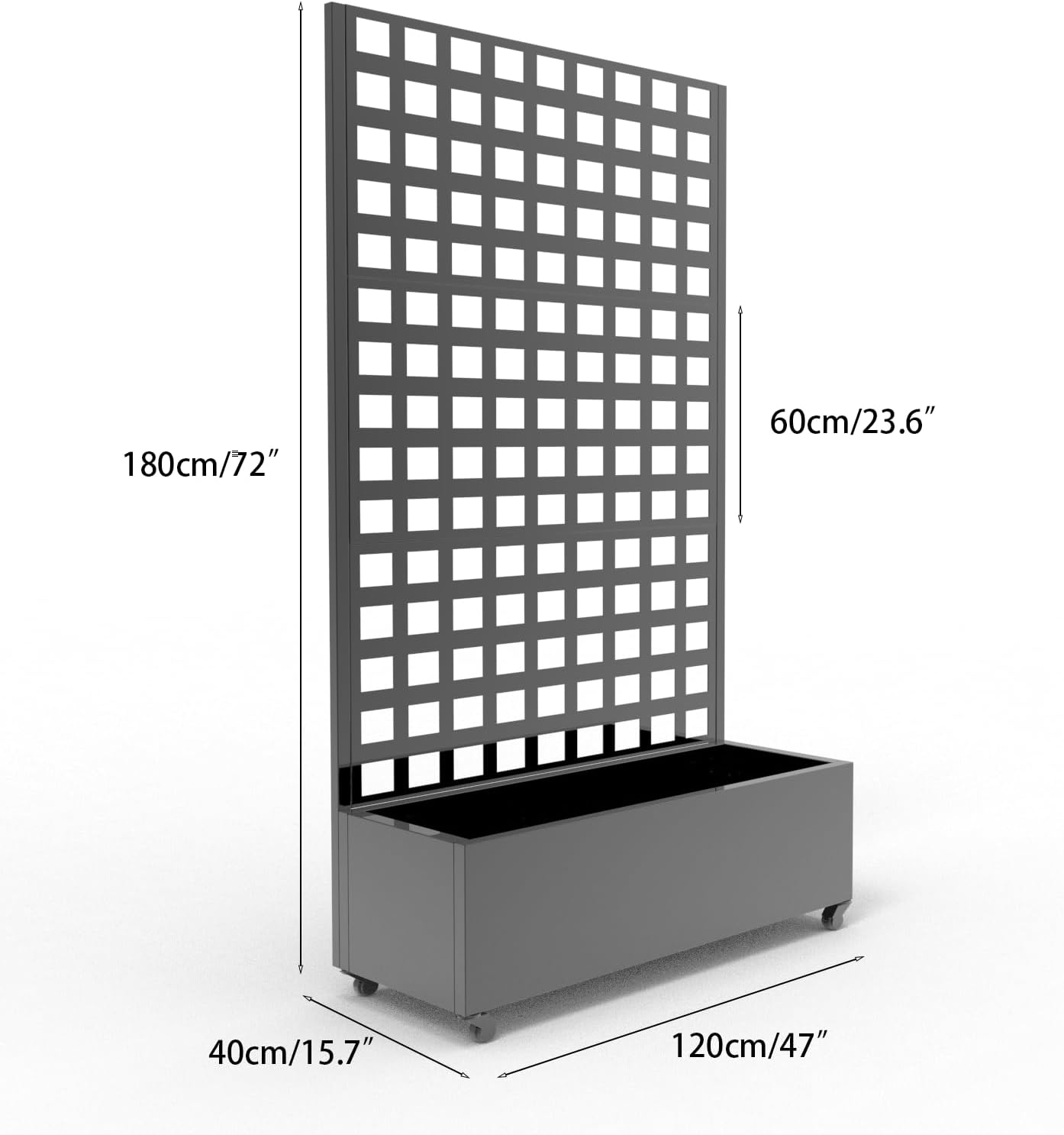 Metal Planter Box with Square Lattice Trellis - 72"x47" Galvanized Raised Garden Bed on Wheels for Climbing Plants and Vines, Black Finish