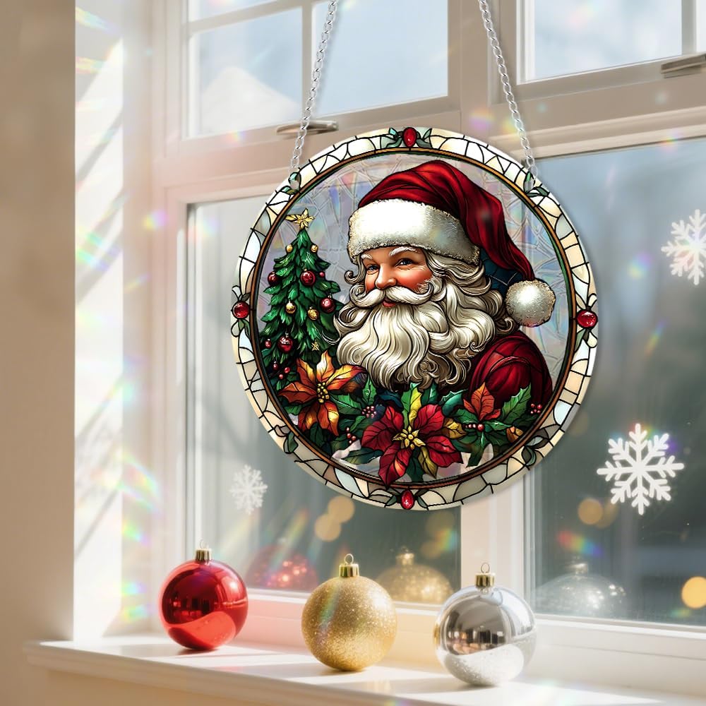Xmas Suncatcher Window Hanging - Christmas Snowman Suncatcher for Door Terrace Garden Home Decor， Winter Rainbow Maker Birthday Gifts for Lovers Women Men Dad Mom