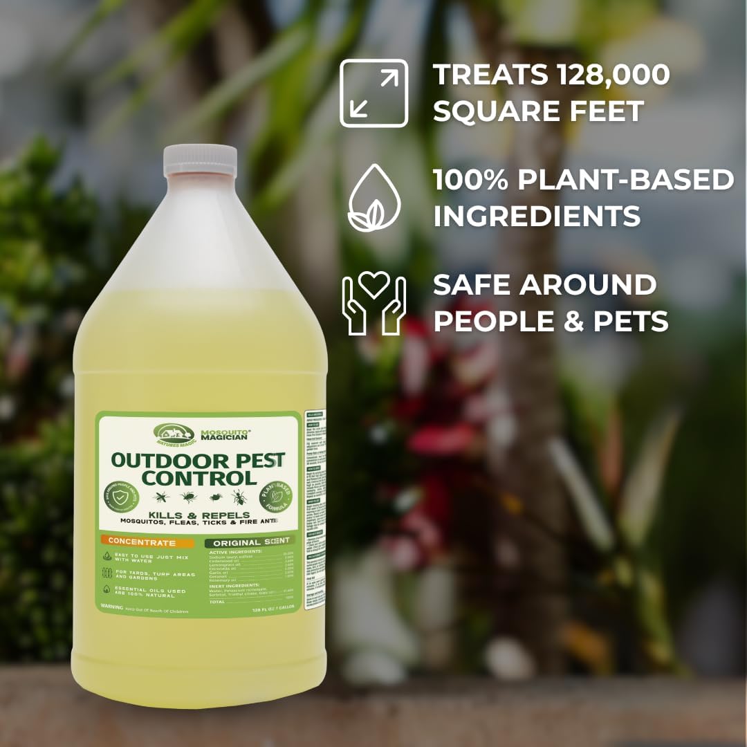 Mosquito Magician Liquid Concentrate - Kills Mosquitoes, Fleas, and Fire Ants - Use with Pump or Backpack Sprayers, Foggers, or Automatic Misting Machines - Ideal for Yards, Lawns, Patios - 1 Gallon