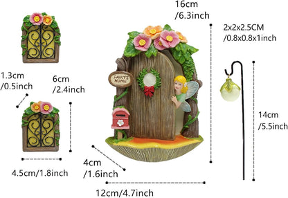 Fairy Door and Windows Garden Kit Accessories Outdoor, Glow in Dark Gnome House for Tree, Lawn Yard Art Sculpture, Miniature Garden Decor (Fairy)