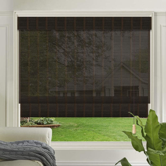 LETAU Wood Window Roman Shades, Bamboo Light Filtering Window Blinds for Outdoor Garden, Patio, Arbor, Porch, Pattern 4