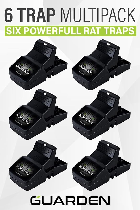 Rat Trap Six Pack - Indoor and Outdoor Traps for Mice, Voles, Rats, Chipmunks - Easy to Set, Powerful Snap, Quick Kill - by Guarden