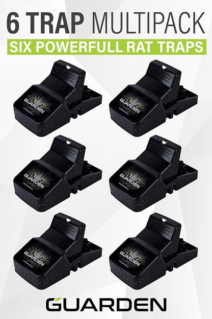 Rat Trap Six Pack - Indoor and Outdoor Traps for Mice, Voles, Rats, Chipmunks - Easy to Set, Powerful Snap, Quick Kill - by Guarden