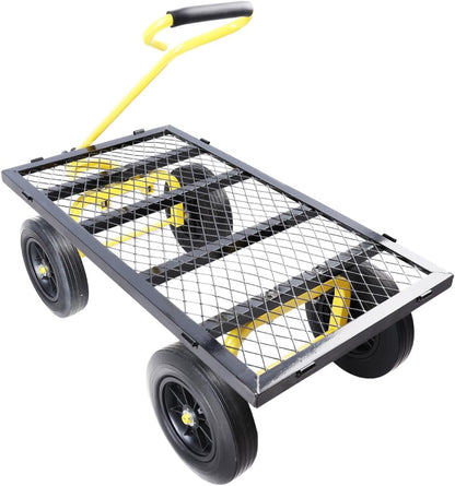 Heavy-Duty Solid Tire Garden Dump Cart - 4.86 cu. ft. Yard Wagon Cart with 600 LBS Capacity & Spacious Mesh Bed (37" x 19.5") - No-Flat Tires, Utility Wagon