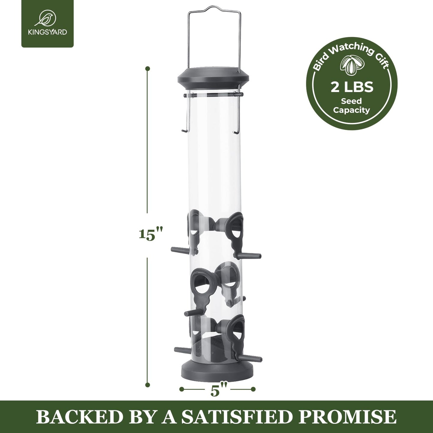Kingsyard 2 Pack Tube Feeders with 6 Feeding Ports for Outdoors Hanging, Premium Hard Plastic