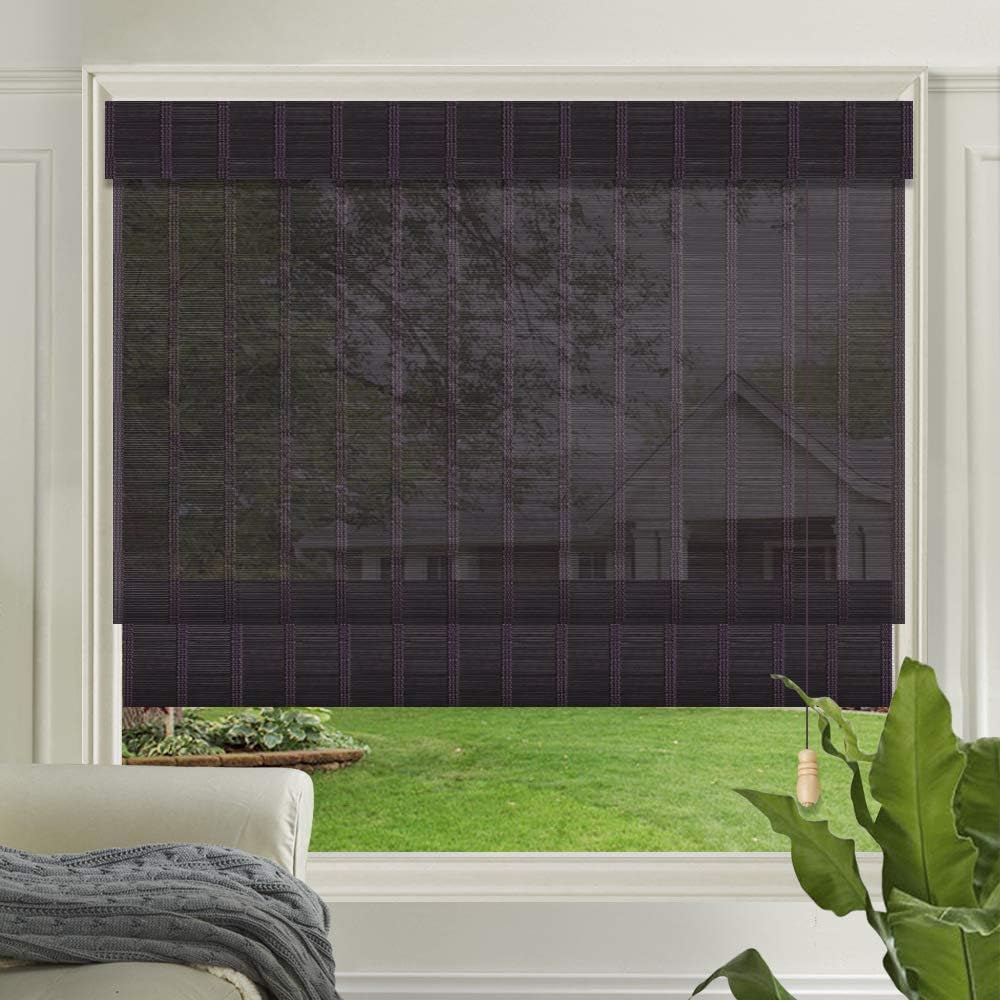 LETAU Wood Window Roman Shades, Bamboo Light Filtering Window Blinds for Indoor Home, Office, Kitchen, Pattern 6