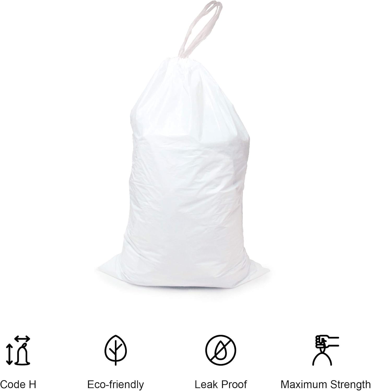 Compatible With Simplehuman Code P - Durable Custom Fit Plastic White Trash Bags w/Drawstring, 50-60 Liter/ 13-16 Gallon Trash Cans - 2 Refill Rolls (100 Count) -Heavy Duty Kitchen Garbage Bags