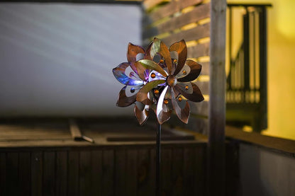 Solar Copper Wind Spinner with Glass Ball Color Changing LED Lighting with Kinetic Wind Mill Dual Direction for Patio Lawn Garden Holiday Decoration…