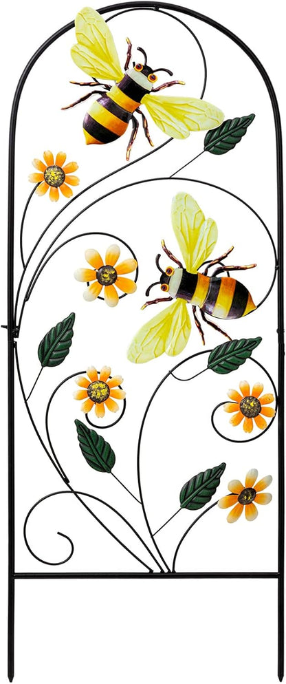YEAHOME 34 Inch Decorative Metal Spring Garden Stakes with Flowers Bees, Vibrant Decorative Metal Spring Style, Metallic, Outdoor Decorative Garden Stakes
