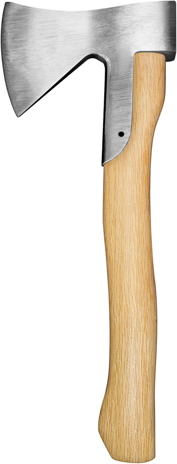 Camping Axe, 15'' Hatchet for Wood Splitting and Chopping, Gardening Small Axe Wooden Handle Tools with Sheath for Camping, Hiking (15inch)