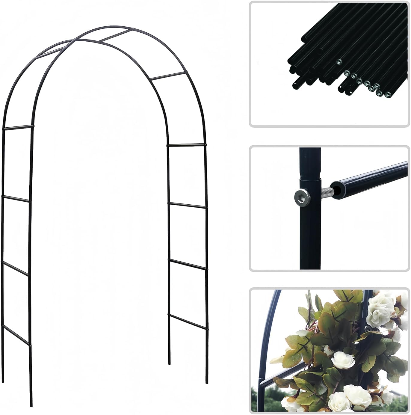Garden Arch, Outdoor Flower Garden Arch Trellis, Sturdy Steel Arbor for Climbing Plants, Wedding Decoration, 94" H x 55" W, Black