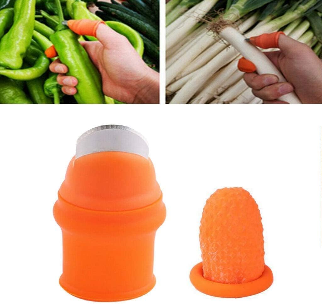 1Set Orange Gardening Silicone Thumb Knife with Finger Cots Thumb Knife Picker for Fruits (5.3x2.7cm)