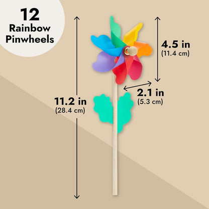 Blue Panda 12-Pack Rainbow Flower Pinwheels for Yard and Garden - Wind Spinners and Outdoor Party Favors for Kids, Pride and Birthday Decorations - Windmill for Yard - Pinwheels for Kids
