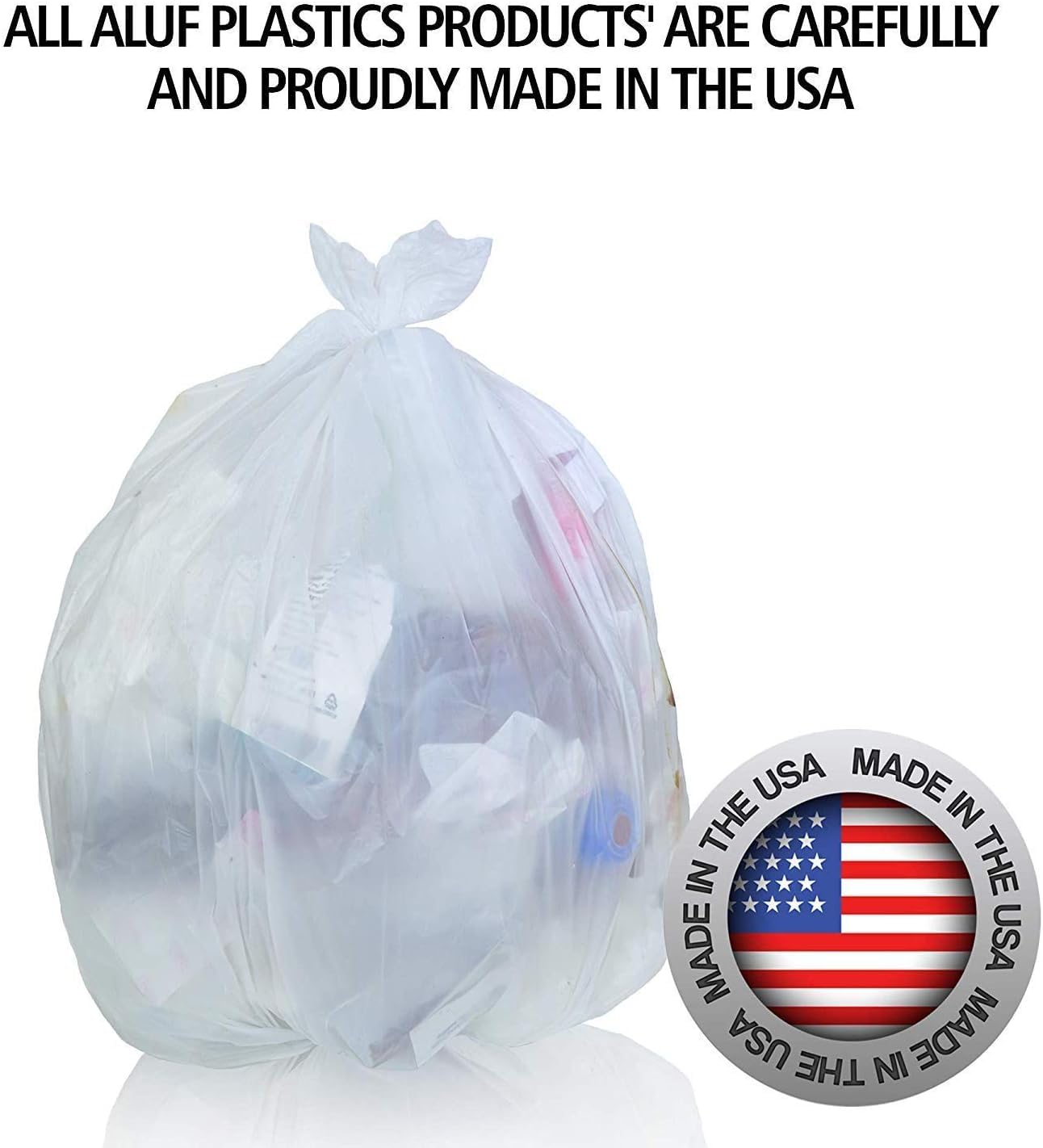 Aluf Plastics 40-45 Gallon Trash Bags Source Reduction Series Value High Density 16 Micron (equiv) Intended for Home, Office, Bathroom, Paper, Styrofoam (Pack of 250)