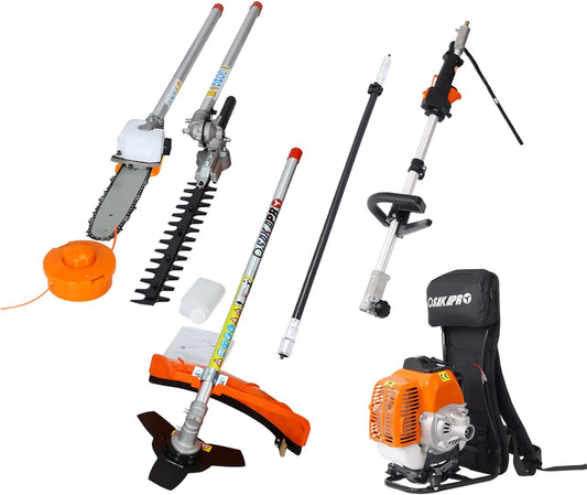 4-in-1 Backpack String Trimmer Weed Eater,52CC 2-Cycle Multi Garden Tools with Gas Pole Saw, Hedge Trimmer, Grass Trimmer and Brush Cutter EPA Compliant, Lawn Mower Weed Wacker Edger for Yard