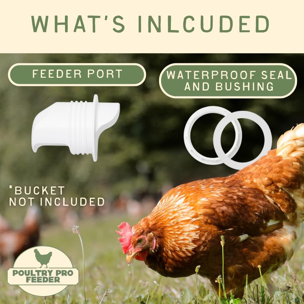 The Original Poultry Pro Feeder DIY Port PVC Gravity Fed Chicken Feeder | Single Port Chicken Feeder for Chicken Coop | Use for Buckets & Bins | Rain Proof, Weather Resistant - Original Feeder 1-Port