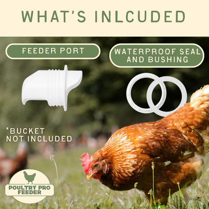 The Original Poultry Pro Feeder DIY Port PVC Gravity Fed Chicken Feeder | Single Port Chicken Feeder for Chicken Coop | Use for Buckets & Bins | Rain Proof, Weather Resistant - Original Feeder 1-Port