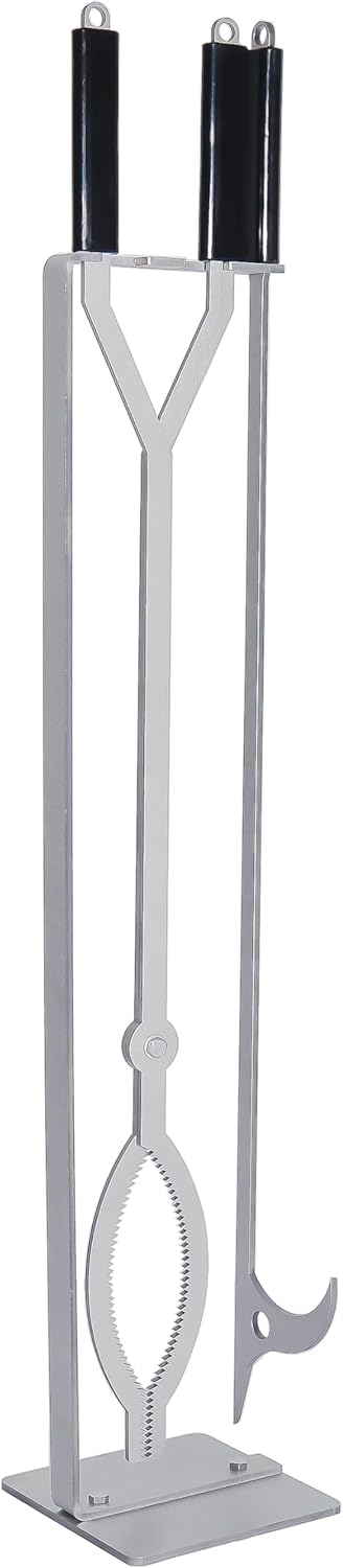 Stainless Steel Fire Pit Tools Set with 40" Fire Poker and Log Tongs, Fireplace Tools with Sturdy Stand Base, Firewood Log Grabber for Campfire Backyard Bonfire Wood Stove Indoor&Outdoor