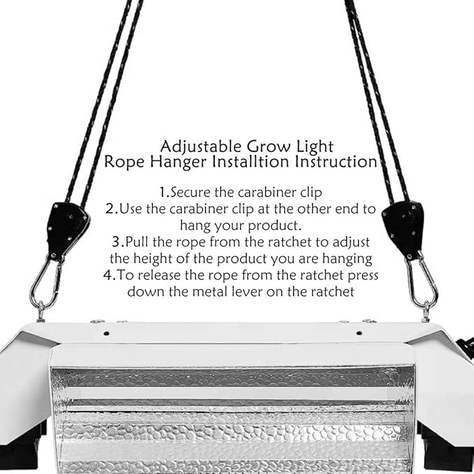 8 Pairs 1/8 Inch Adjustable Heavy Duty Ratchet Hanger Grow Light Fixtures Rope Clip Hangers Hanging Ropes for Gardening Grow Plant Fan Reflectors Filter Tent,150lbs Weight Capacity