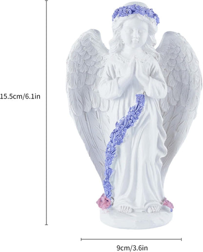 Lavender Praying Angel Statues, Handmade Resin Craft Home Decor, Indoor & Outdoor Winged Angel Figurines, Tabletop Ornaments, Ideal Blessing Gift for Mom, Dad & Friends