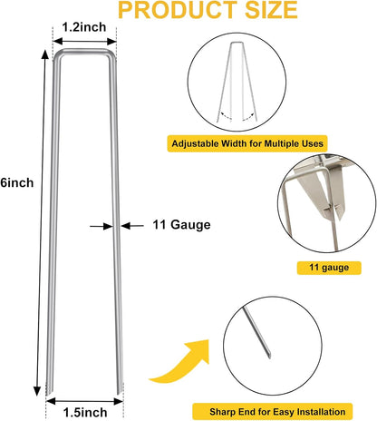 HongWay 28 Pack 6 Inch Landscape Staples, Garden Staples U Shape Tent Stakes Heavy Duty Galvanized 11 Gauge SOD Pins Yard Stakes for Ground Decorations, Landscaping Fabric, Turf, Lawn