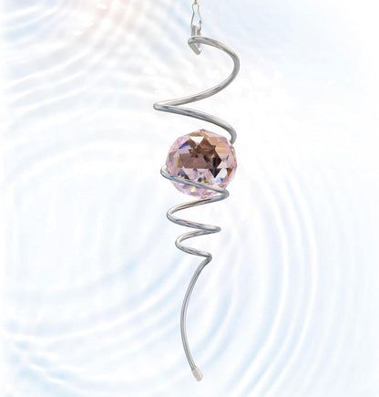 Gazing Ball Spiral Tail with Pink Crystal Orb | Sparkling Wind Spinner Stabilizer, Sun Catcher Rainbow Maker, Hanging Indoor/Outdoor Garden Decor & Gift Gift for Mom Grandma, 13" Height