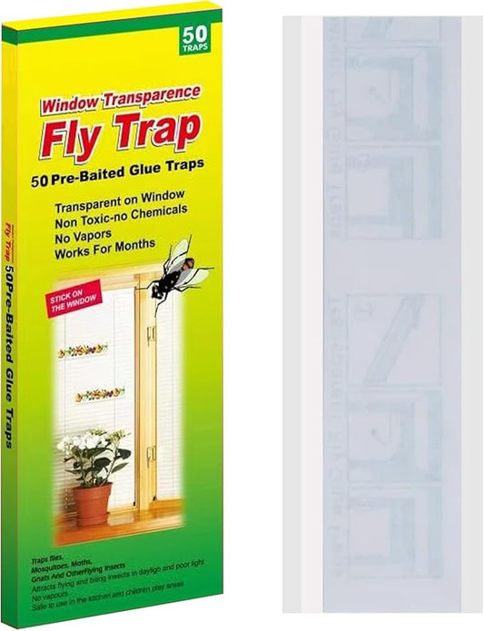 Mosqueda Window Fly Traps, 50 Packs Sticky Fly Traps for Indoors, Fly Catchers for Inside Home, Waterproof & Non-Toxic Adhesive Sticky Paper Trap for Mosquitos Bugs Housefy Fruit Fly Flying Gnats
