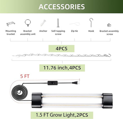 18inch 2 Pack LED Grow Lights - Linkable Grow Lights for Indoor Plants, Full Spectrum Plant Lights Plug and Hanging Design with On/Off Switch Hanging Grow Light from seedling to Flowering, Black