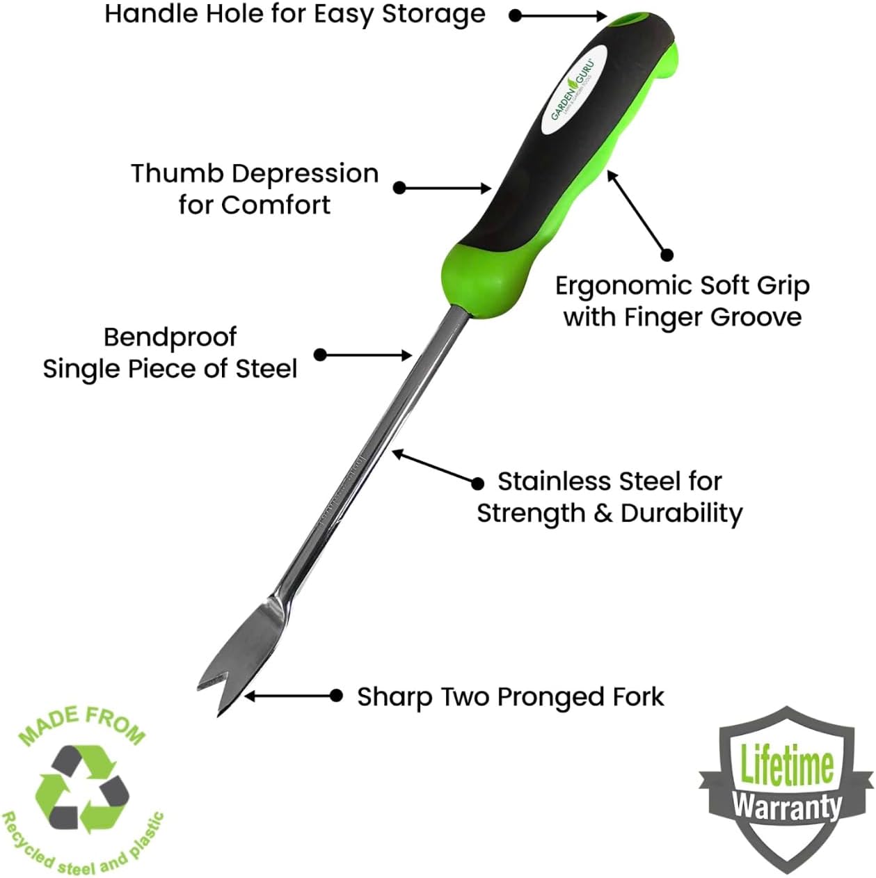 Garden Guru Dandelion Weeder Tool with Ergonomic Handle - Stainless Steel Weed Puller for Planting, Weeding, Flower and Vegetable Care in Lawn Garden Yard | Rust Resistant