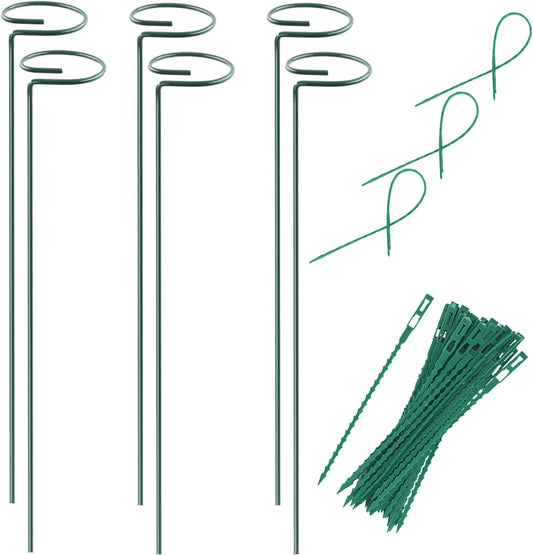 Plant Stake Support - 6 Pack, Garden Single Stem Support Stake Plant Cage Support Rings, Single