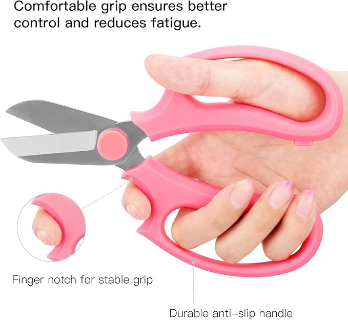 Housolution Flower Scissors, Strong Floral Shears,3PCS Premium Steel Garden Pruning Shears Floral Fruits Leaf Scissors Hand Pruner Snip Trimming Tool for Gardening Flower Arrangement, Pink