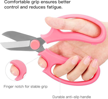 Housolution Flower Scissors, Strong Floral Shears,3PCS Premium Steel Garden Pruning Shears Floral Fruits Leaf Scissors Hand Pruner Snip Trimming Tool for Gardening Flower Arrangement, Pink