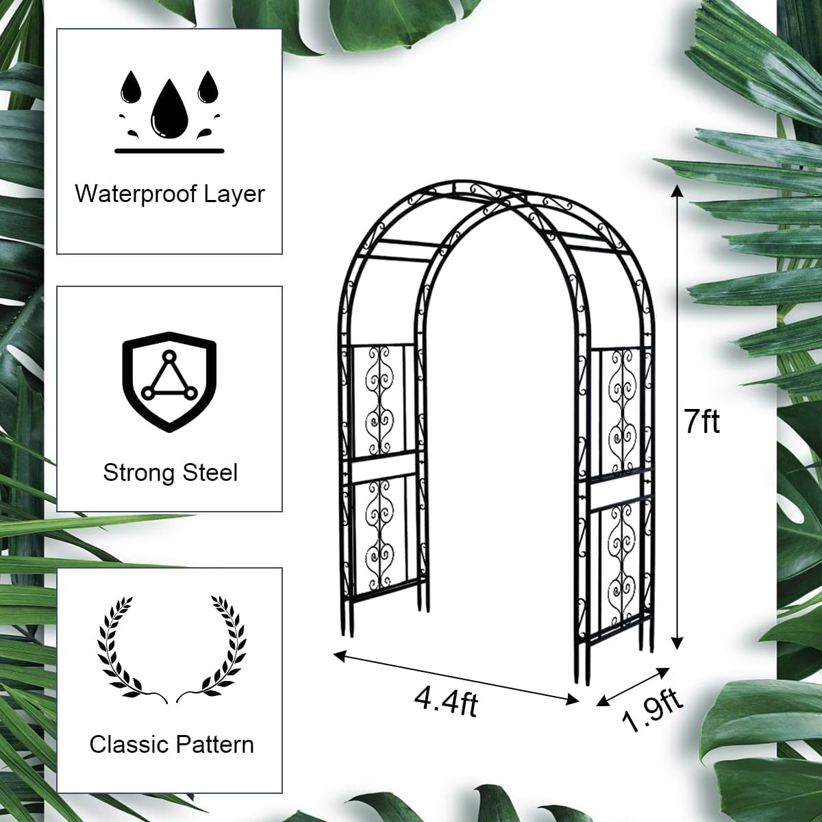 Teabelle Metal Garden Arbor Trellis, Black Arch for Climbing Plants, Wedding Outdoor Arch for Ceremony, Flowers and Plants Support Structure Stand for Lawn Patio Backyard Decoration
