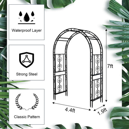 Teabelle Metal Garden Arbor Trellis, Black Arch for Climbing Plants, Wedding Outdoor Arch for Ceremony, Flowers and Plants Support Structure Stand for Lawn Patio Backyard Decoration