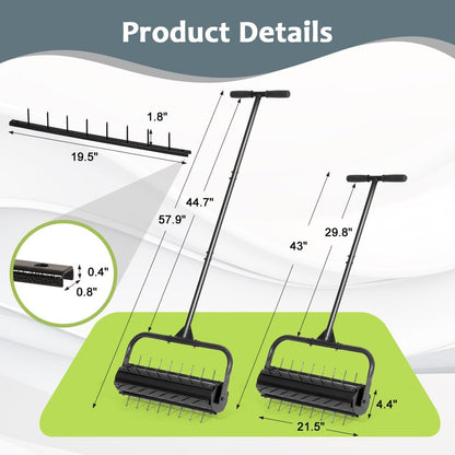 KELIXU Lawn Aerator Tool, 22” Manual Lawn Aerators Roller, Heavy Duty Rolling Lawn Air Aerator Tool with Spike Row, 57.9” H Grass Lawn Aeration Tool, Yard Tools for Garden, Cropland to Loose Soil