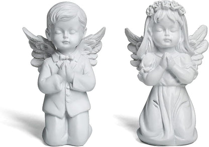 YUEOECOR 2PCS Cherubs Angels Resin Garden Statue Figurine, Adorable Angel Sculpture Memorial Statue Indoor Outdoor Home Garden Decoration (A 2PCS White)