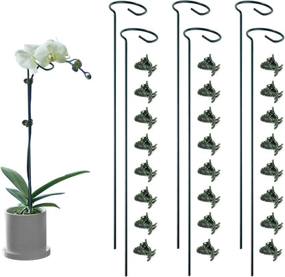 6 Pack Plant Support Stakes with 24 Pcs Plant Clips,Single Stem Support Stake Plant Cage Support Ring for Garden Flowers Rose Tomatoes Peony Lily Rose Herbs Vegetable (16 Inch)