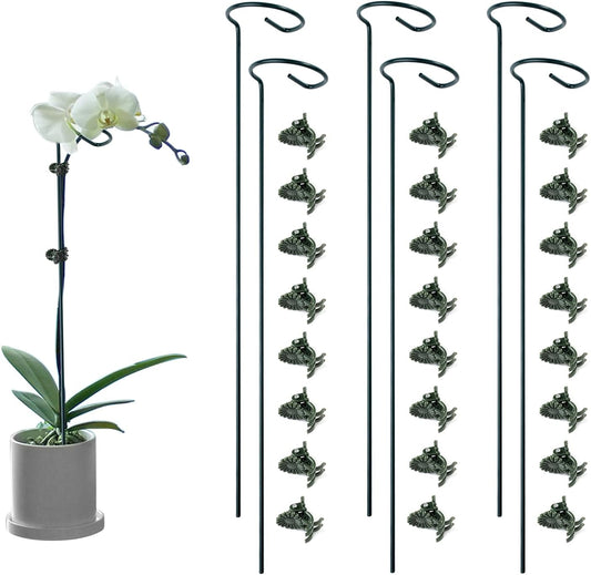 6 Pack Plant Support Stakes with 24 Pcs Plant Clips,Single Stem Support Stake Plant Cage Support Ring for Garden Flowers Rose Tomatoes Peony Lily Rose Herbs Vegetable (16 Inch)