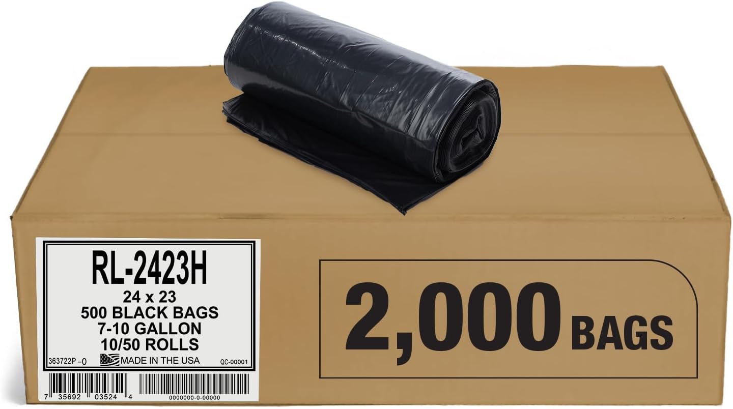 Aluf Plastics T-Tough Roll Pack Low Density Repro Blend Star Seal Coreless Rolls Bag, 7-10 Gallon 1.0 Mil 23" Length x 24" Width, H Strength, Black (Pack of 2000)