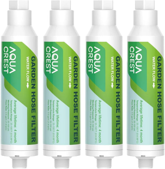 AQUA CREST Garden Hose Water Filter for Plants, Greatly Reduces Chlorine, Odor, Improve Plants Health, Ideal for Organic Gardening, Farming and Pets, Pack of 4