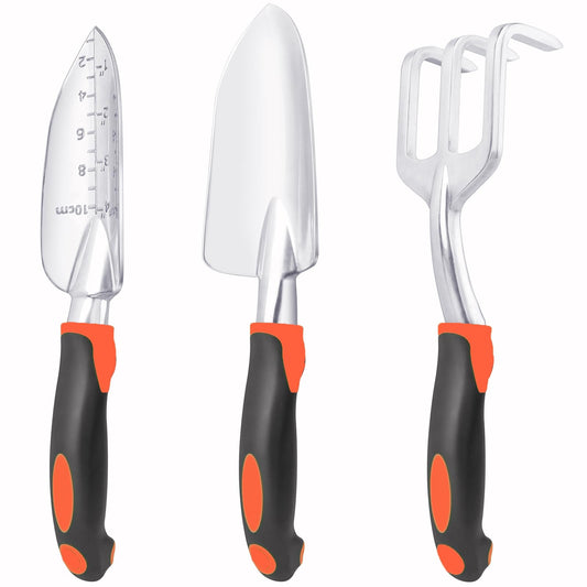 Garden Tools Set, 3 Pack Heavy Duty Gardening Tools Set Include Garden Shovel, Transplant Trowel