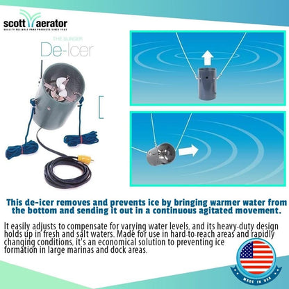 Scott Aerator Slinger De-Icer for Lakes & Ponds | 3/4 Horse Power 115V Stainless Steel | 50 ft. Electric Corded Cable Included | Made in USA