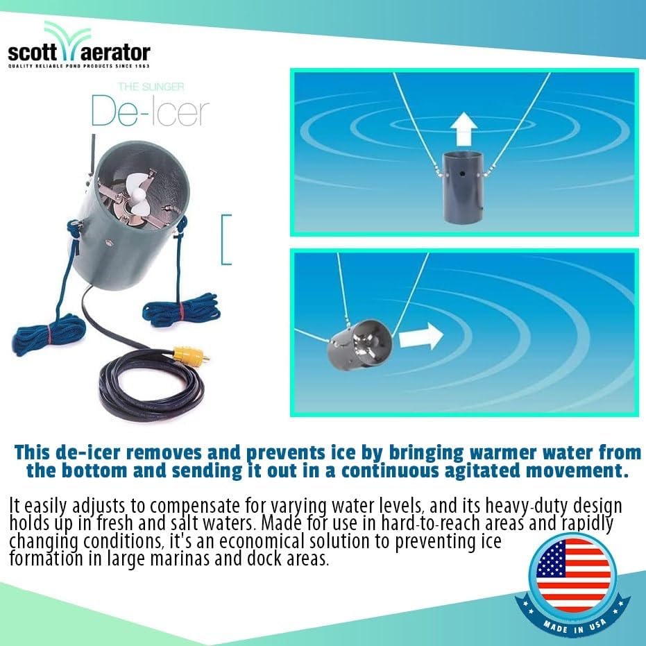 Scott Aerator Slinger De-Icer for Lakes & Ponds | 3/4 Horse Power 115V Stainless Steel | 25 ft. Electric Corded Cable Included | Made in USA