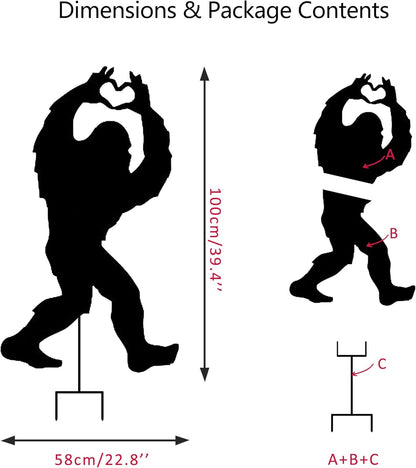 3.3ft Tall Metal Bigfoot Yard Decor Garden Stakes Display, Life Size Bigfoot Sasquatch Outdoor Yard Art Statue for 4th of July Decorations, Paito, Lawn, Black