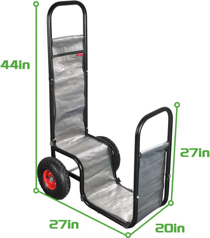 Firewood Cart: 44 X 27 X 20 in Heavy Duty 220 lbs Load Pneumatic Tires for Garden Backyard Fireplace Men Women Use