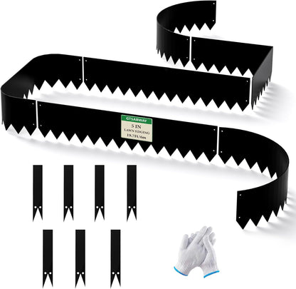19.7Ft.Galvanized Steel Landscape Edging(6-Pack)-5"x39.4" Metal Garden Edging,7 Clips&Gloves,Hammer-in,No Dig,Rustproof,for Landscaping,Tree Rings,Garden,Yard&Pathway–Black