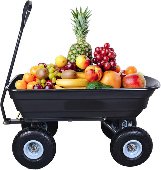 AAIN 600 Lbs Poly Garden Dump Cart,Camping Beach Wagon with 180° Rotating Handle and 10"Pneumatic