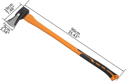 HFS(R) 35" Axe Hatchet with Fiberglass Handle 70.55oz/2000g Head Weight Heat-Treated Blade, Anti-Slip Grip, Perfect for Camping, Hiking, Woodworking
