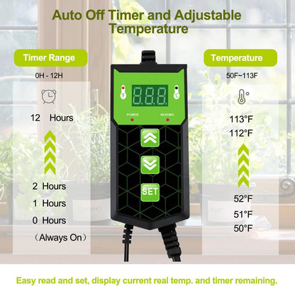 Seedling Heat Mat 10X20.75`` with Thermostat Durable Waterproof Warm Hydroponic Plant Heating Pad with Temperature Control Auto Off Timer for Seed Starting Germination Plant Propagation (1 Heat Pad)