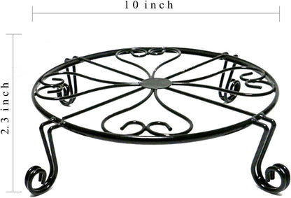 2 pack 10" 12" Rustproof Black Metal Plant Stands Heavy Duty Plants Holder Outdoor Indoor, Round Wrought Iron Sturdy Flower Planter Pot Stand, Corner Gardening Inside Potted Plant Risers - 10Inches